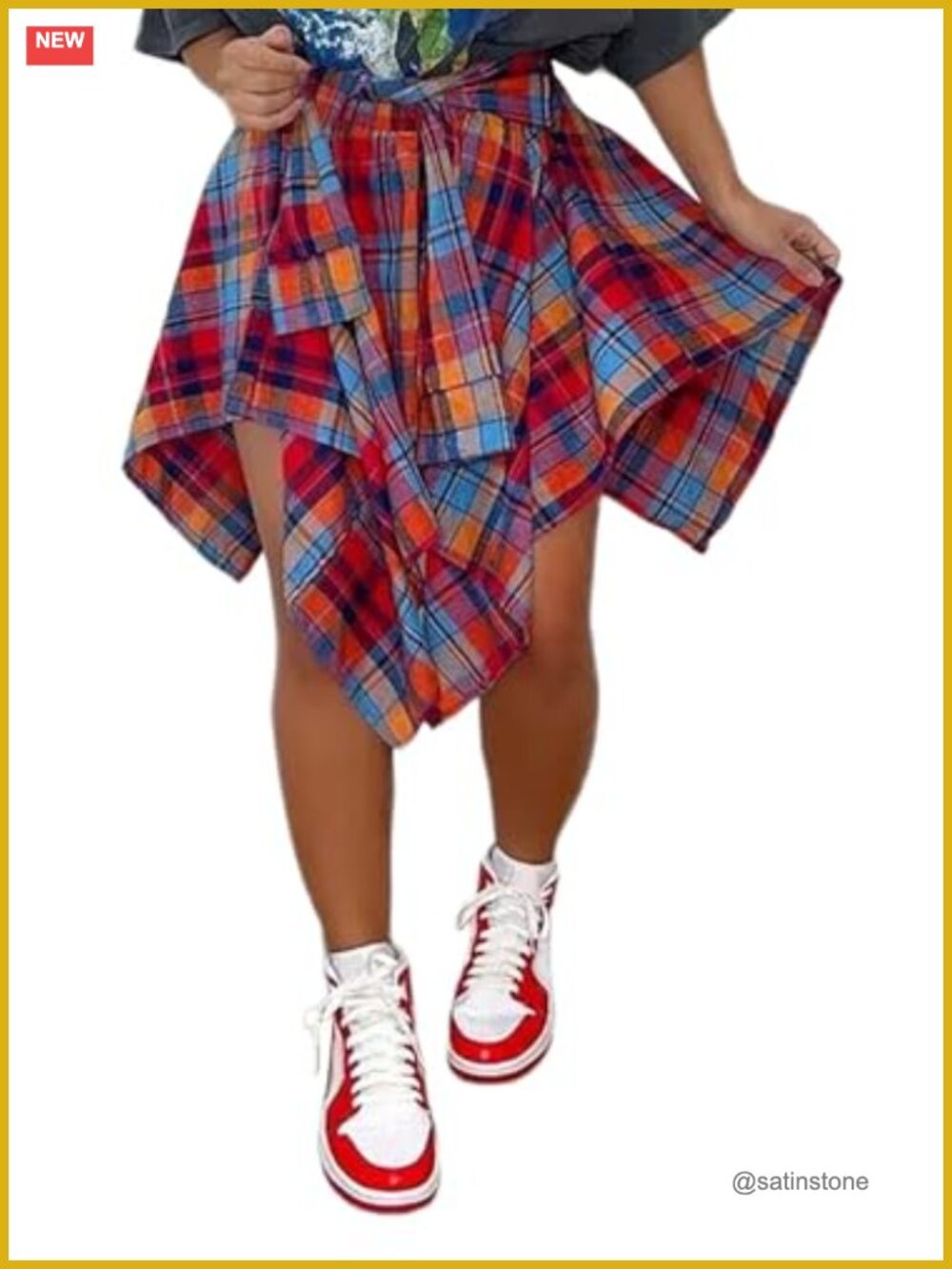 Plaid Mini Skort High Waist Tie Front Pleated A-Line